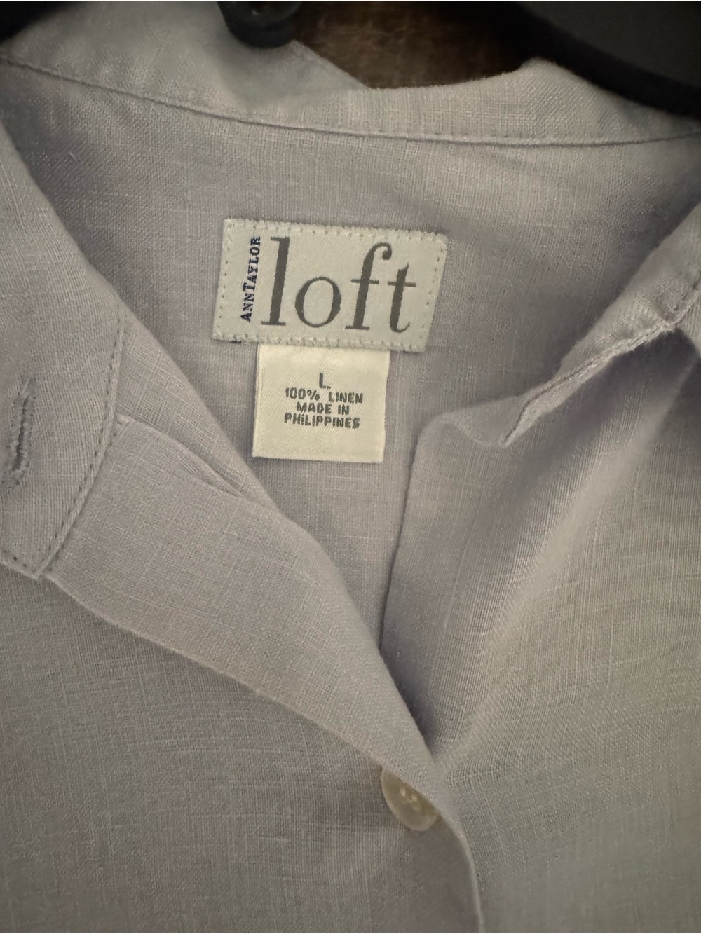 Ann Taylor Loft 100% Linen Light Lavender Button Front Top Size Large - Picture 2 of 5
